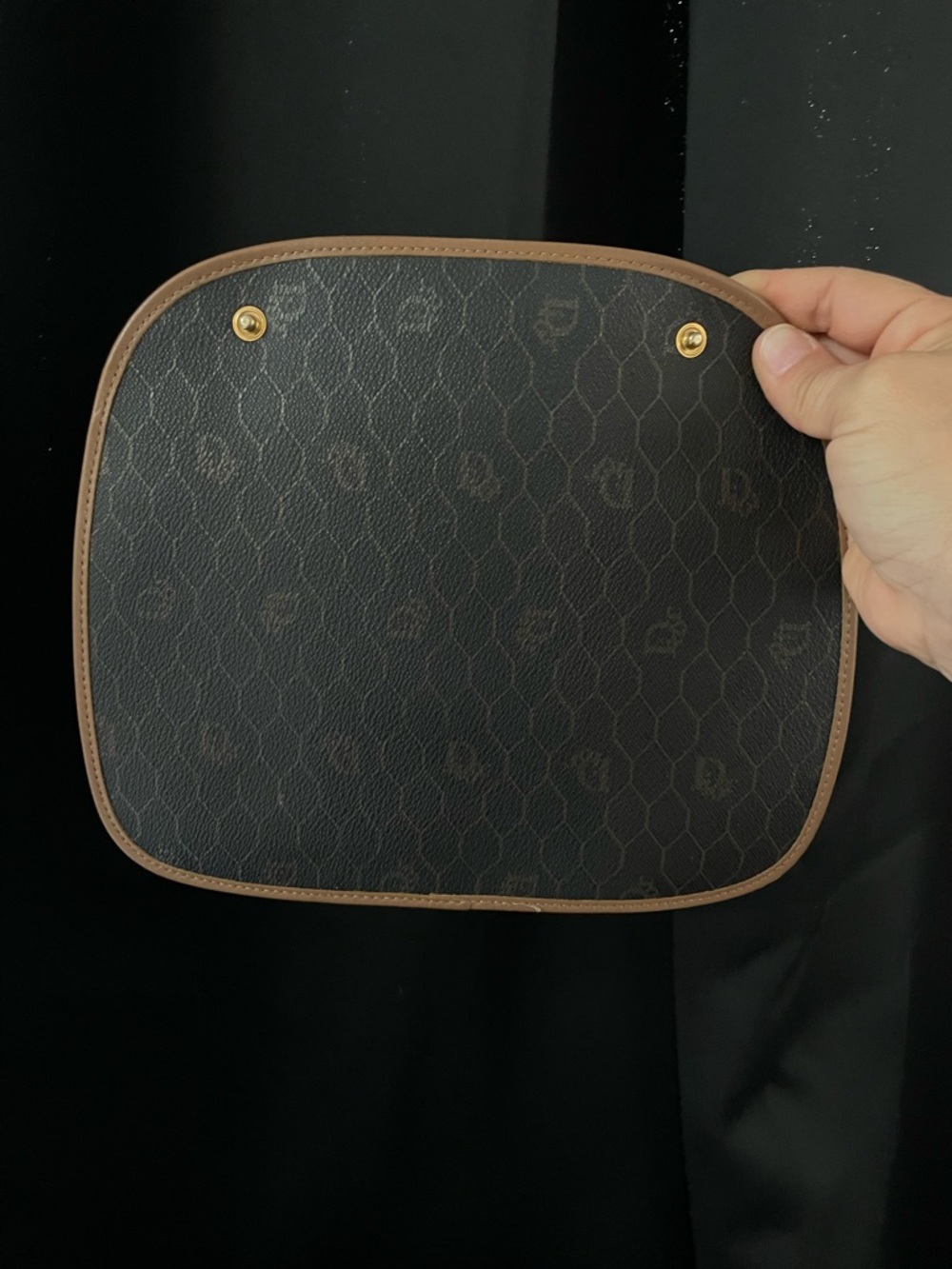 DIOR DARK Brown HONEYCOMB Shoulder Bag Tan Trim VTG GUC and Dior insert EUC COA - Picture 10 of 17